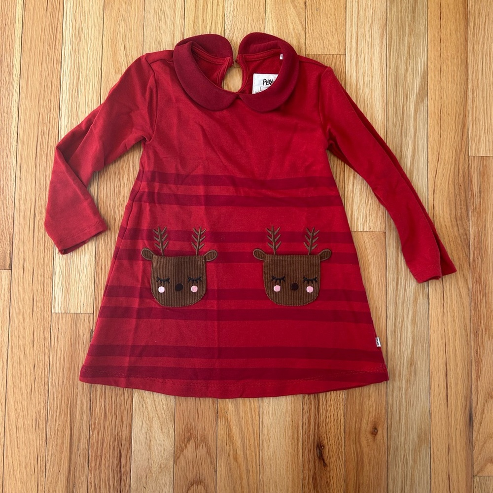 Little Sleepies Holiday Red Long Sleeve Graphic Collar Pocket Dress